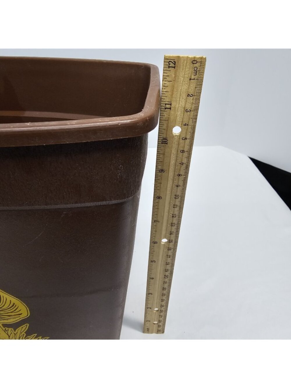 MCM Mushroom Trash Can Brown and Gold Vintage Waste Basket - Picture 6 of 10